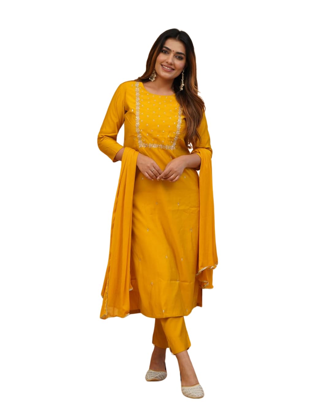 Shiv Textiles Silk Blendembroidery Ethnic Kurta Set For Women (Jd-Pragati-Mustard-M)
