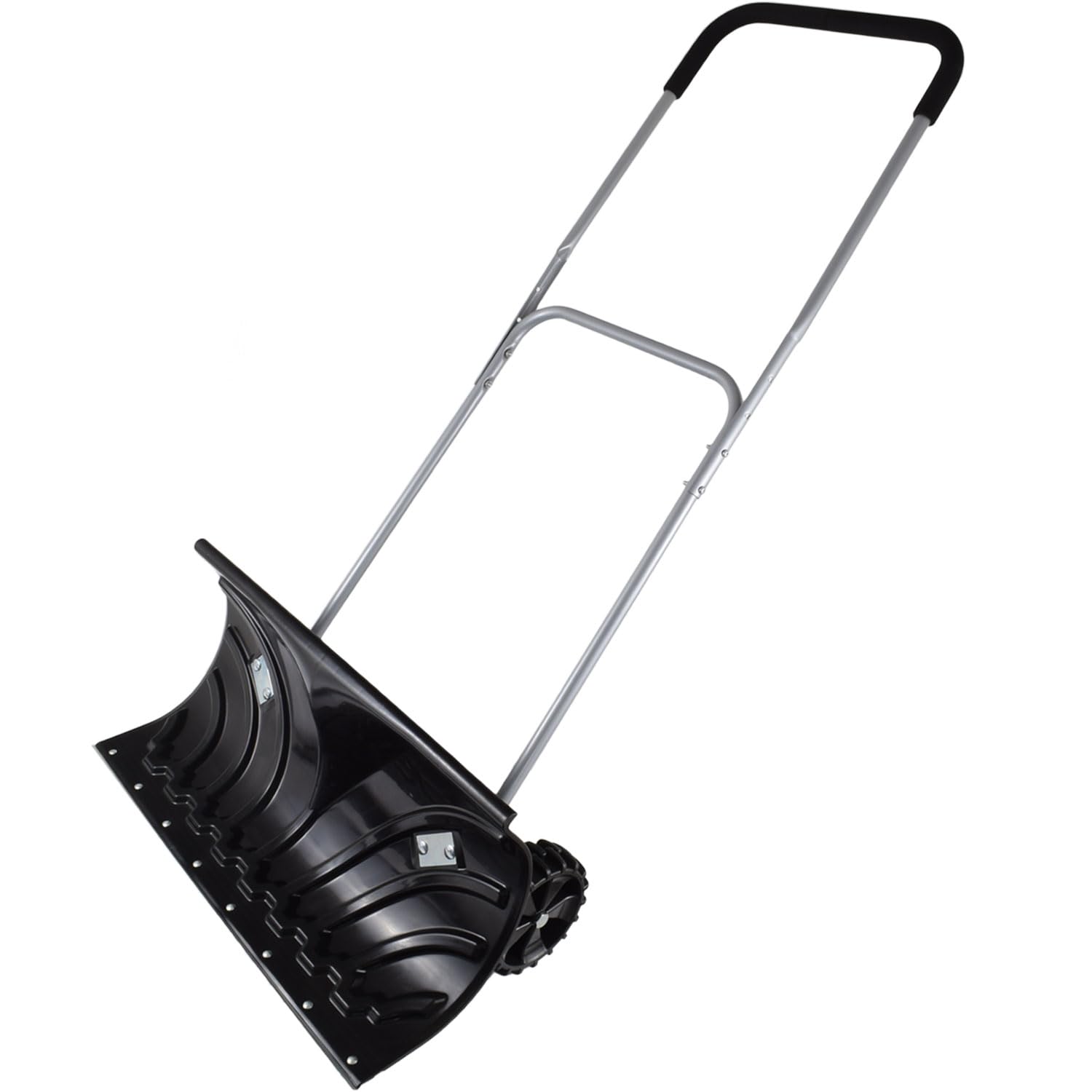 Agora Tec Mobile Pelle chasse-neige amovible en acier avec revêtement en plastique, roulettes et pelle extra-large 66 cm