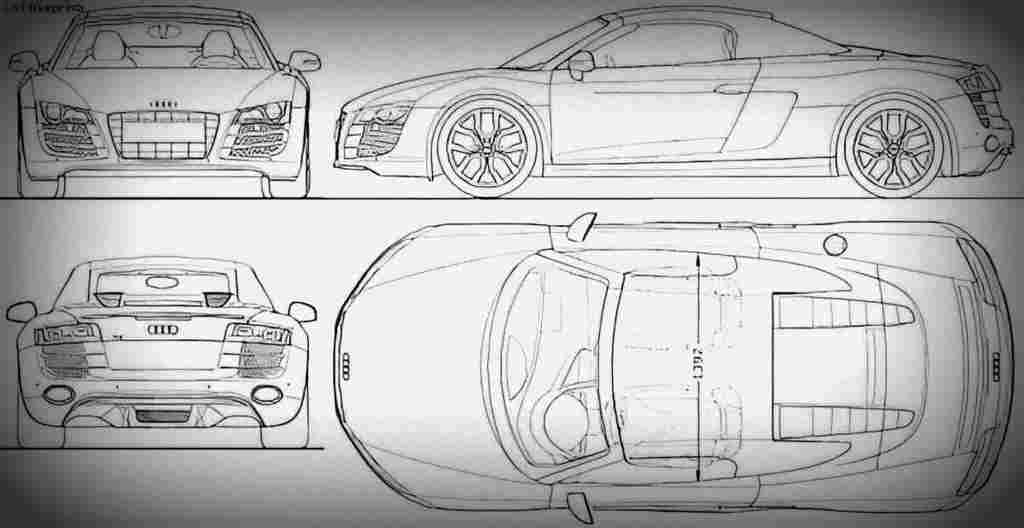 audi r8 spider 2009 Blueprint Drawing A4 Photo