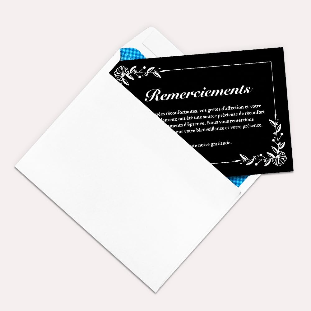 Cartes Remerciement Deuil Condoléances Décès Obsèques avec Enveloppes Format A6 (10,5 x 14,8 cm) Harmonie Florale