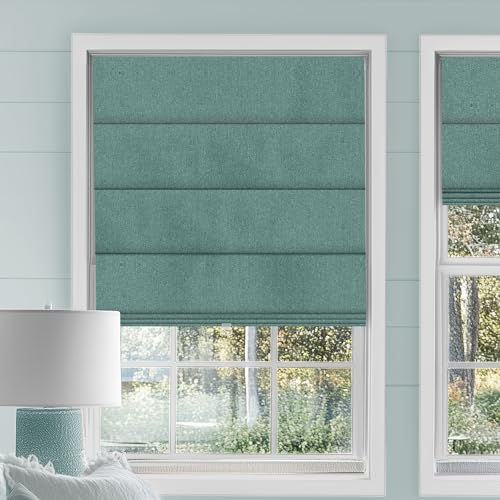 Sulugood Cordless Roman Shades for Windows Blackout Roman Blinds,Room Darkening Thermal Insulated Window Shades for Home Living Room Bedroom, Blackout - Green Custom Size