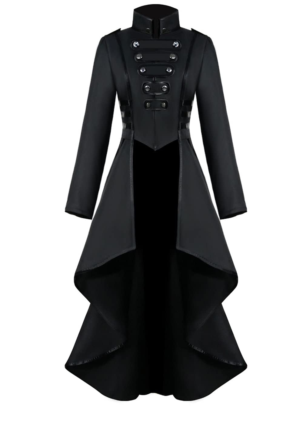 jakloz Women's Steampunk Vintage Tailcoat Jacket, Irregular Hem, Gothic Clothing, Victorian Frock Coat, Long Coat, Renaissance Medieval Cosplay Uniform, Halloween Costume for Women (Black, XL)