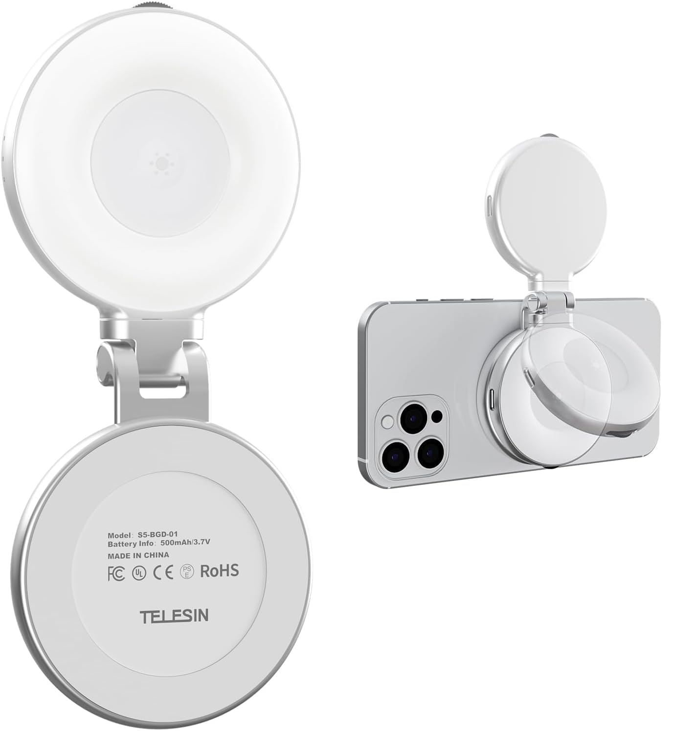 TELESIN Magnetic Selfie Light attached to smartphone