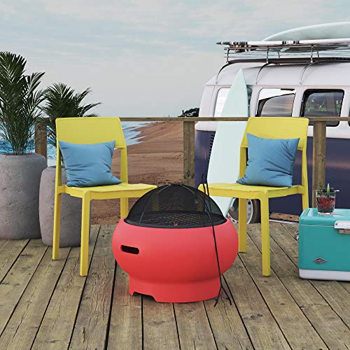 Novogratz 87830RED1E Poolside Collection, Asher 22" Wood Burning Grilling Surface, Persimmon Fire Pit