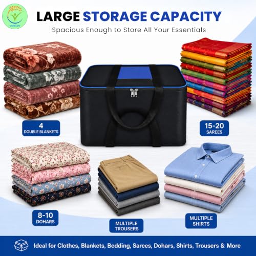 Image of Storage Bags for Blanket, Clothes, Toys and Bed Sheet Cover Bag - Underbed Large Size Black Cover Bags (54 x 46 x 28 cm) (Blue, Pack of 10)