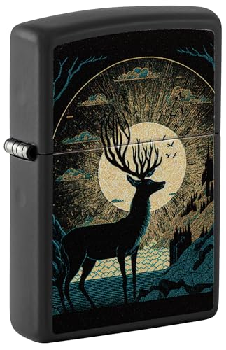 Encendedor Zippo diseño Deer and Sun negro mate miniatura 1