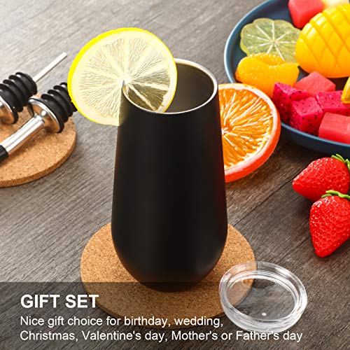 Maxdot 8 Packs Stemless Champagne Flutes Wine Tumbler, 6 Oz Double-Insulated Wine Tumbler With Lids Unbreakable Cocktail Cups Champagne Glasses For Toasting Sipping (Black) #TOP5