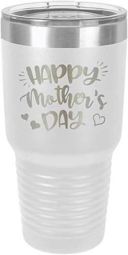 Happy Mother Day White 30 oz Vaso de bebida con pajita Taza de viaje grabada con láser con citas divertidas Comparar con Yeti Rambler Idea de
