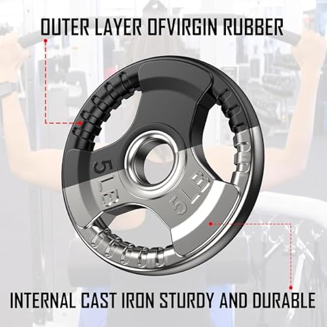 Olympic Rubber Grip Plates for Barbell, 2-Inch Weight Plates for Weight lifting and Strength Weights Training in Home & Gym