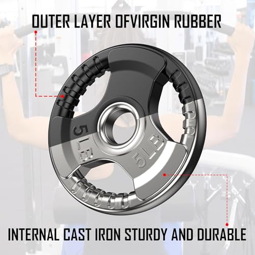 Olympic Rubber Grip Plates for Barbell, 2-Inch Weight Plates for Weight lifting and Strength Weights Training in Home & Gym - Image 4