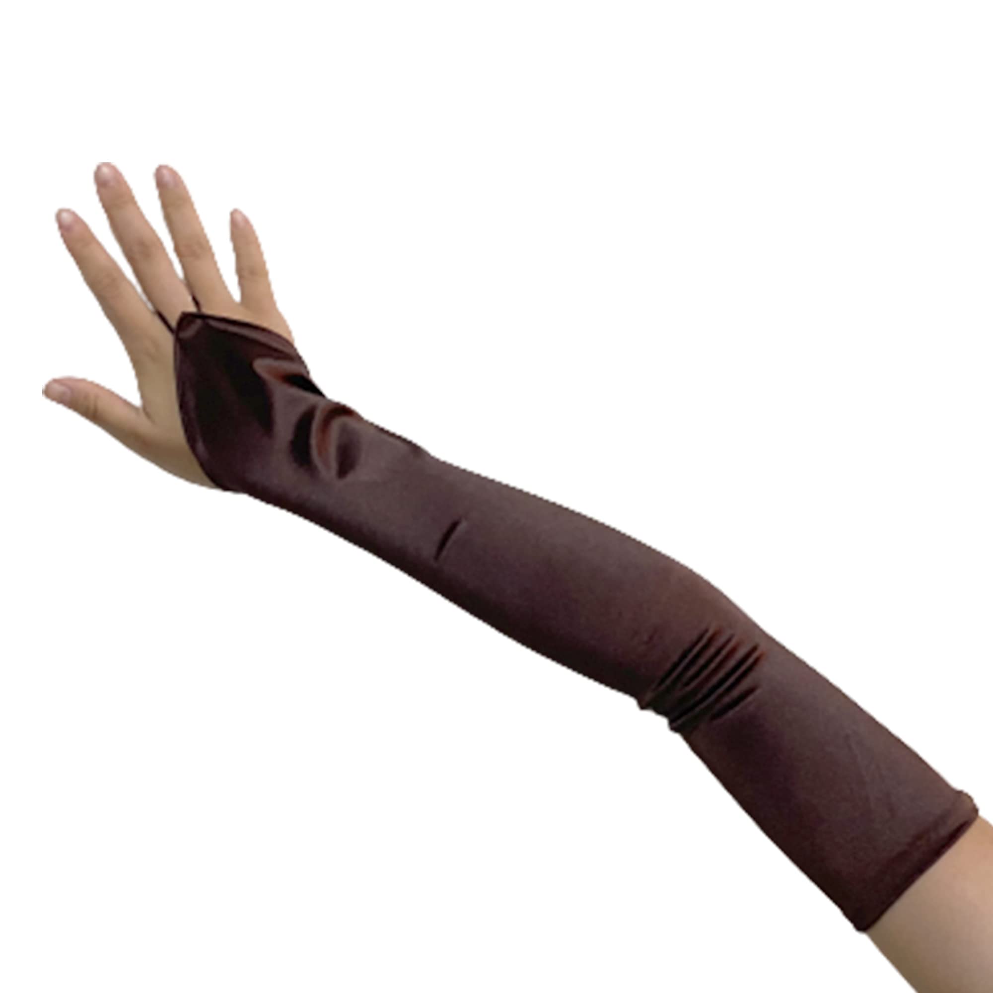 SACASUSA (TM 19 inch Long Fingerless Satin Gloves in Brown