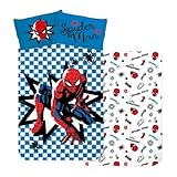 BrandMac Set di biancheria da letto per lettino Spiderman, copripiumino 100 x 135 cm + federa 40 x 60 cm, 100% cotone, motivo Spiderman Marvel, double-face, per bambini e bambine