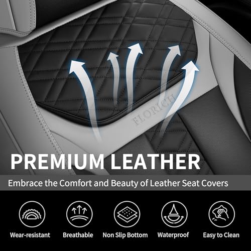 Image of FLORICH Seat Covers, Front Seat Covers 2 PCs, Automotive Seat Cover for Cars, Luxury Leather Universal Seat Cover Accessories Fit for Most Cars SUV Truck Sedans(Grey)