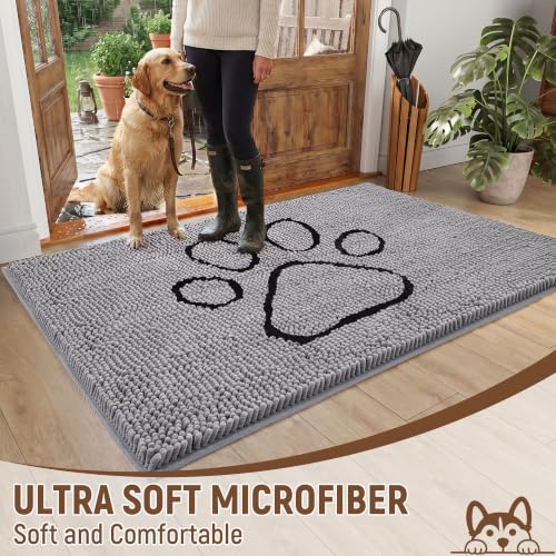 Image of Absorbent Dog Door Mat for Muddy Paws, 6' x 4' Non Slip Chenille Mat