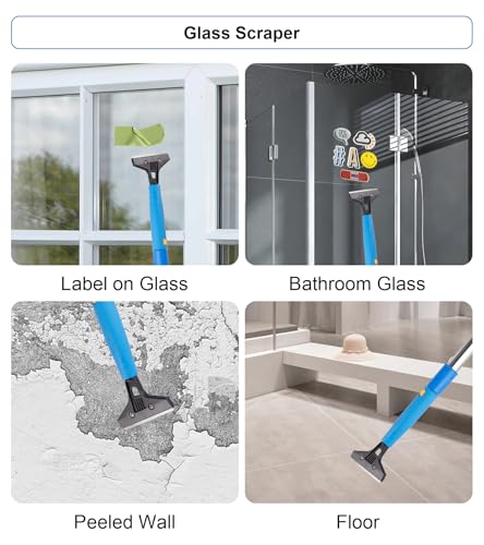 Image of Window Squeegee Cleaner with 4 Stainless Steel Extension Poles,Long Reach to 58inch, Scrubber, Glass Scraper, Bendable Duster, 2 Scrubber Cloth for Window, Car, Professional Cleaning Kit