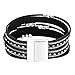 Fesciory Leather Wrap Bracelets for Women, Boho Leopard Multi-Layer Crystal Beads Cuff Bracelet Jewelry (Short Black)