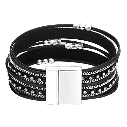 Image of Fesciory Leather Wrap Bracelets for Women, Boho Leopard Multi-Layer Crystal Beads Cuff Bracelet Jewelry