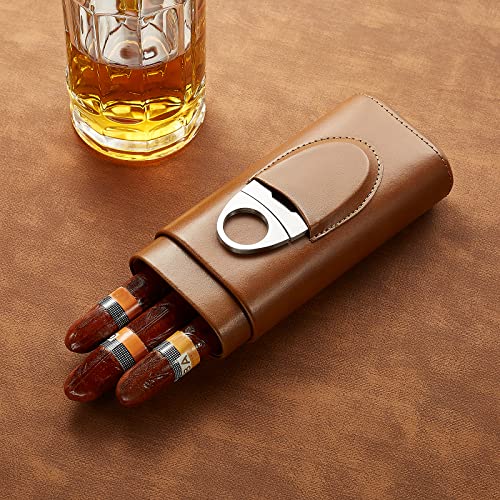 Cigar Case Travel - Cigar Humidor Accessories - Cigar Box With Cutter Seeji Gift For Men (Brown) #TOP2