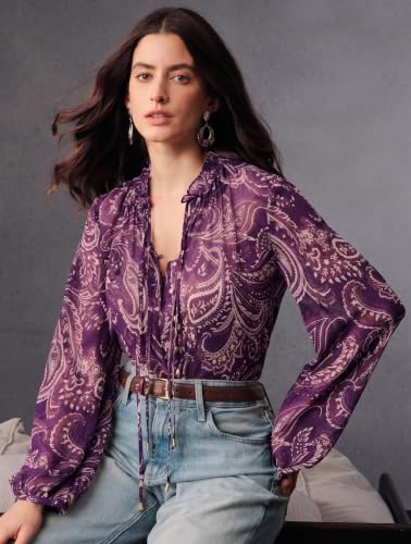 Image of Women Georgette Regular Fit Shirt ||Women Top || Cecily Paisley-Trim Button-Front Shirt (S-01-04)