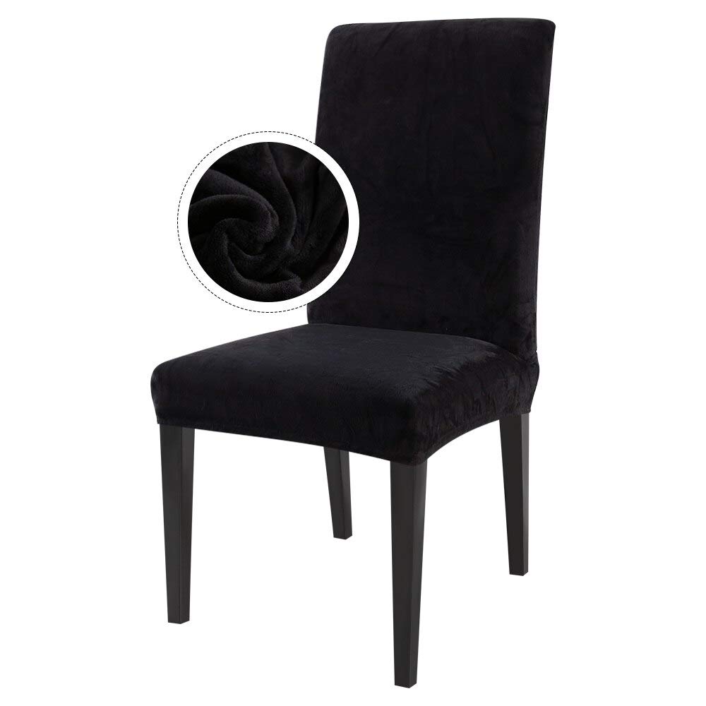 Housse de chaise universelle noire velours peluche extensible lot de 6