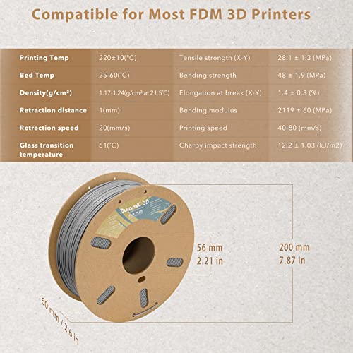 Duramic 3D Pla Plus Filament 1.75Mm Grey 1Kg, 1.75 Pla Pro 3D Printer Filament 8 Times Strength, 1Kg Cardboard Spool 3D Printing Filament Dimensional Accuracy 99% +/- 0.03 Mm #TOP2