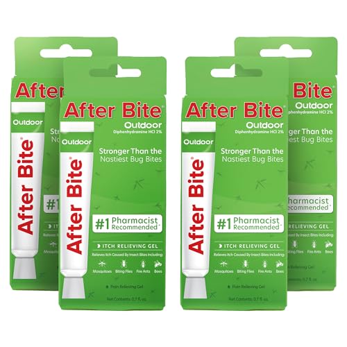 After Bite Outdoor Formula - Itch Relief with Diphenhydramine HCl - Ideal for Mosquito & Fire Ant Bites, Bees & More - Portable Gel Formula - 0.7 oz (4 Pack)