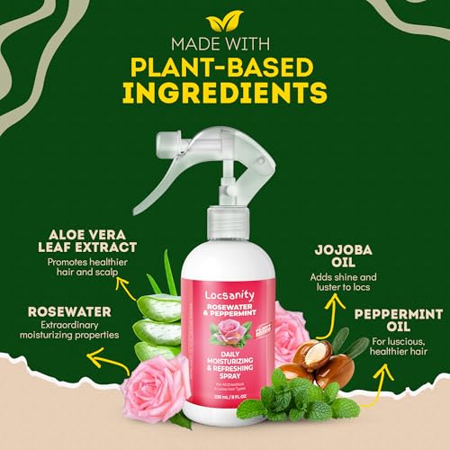 Image of Loc Spray - Locsanity Daily Moisturizing Rosewater & Peppermint Spray for Locs, Dreadlocks - Lightweight Frizz Control Hair & Scalp Moisturizer - Natural Loc Care (8 fl oz)