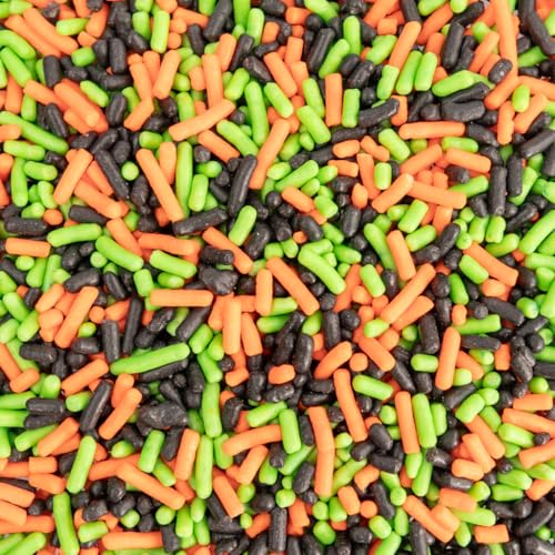 Image of Cake Mate Halloween Sprinkle Blend, Easy-Pour Lid, 26 oz | Halloween sprinkle blend in black, orange and green adds spooky color to cookies, brownies, cakes and ice cream desserts