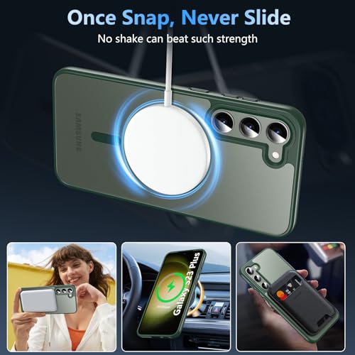 Image of OWKEY for Samsung Galaxy S23 Plus Case 6.6'', Magnetic S23 Plus Case Compatible with Magsafe, [Military Grade Shockproof] Translucent Back Slim Bumper Cover Phone Case Galaxy S23 Plus case, Green