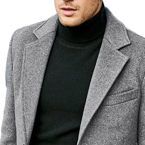 Men's Fall Winter Wool Coat Notched Collar Single Breasted Pea Coat Slim Fit Business Pea Suit Jacket4