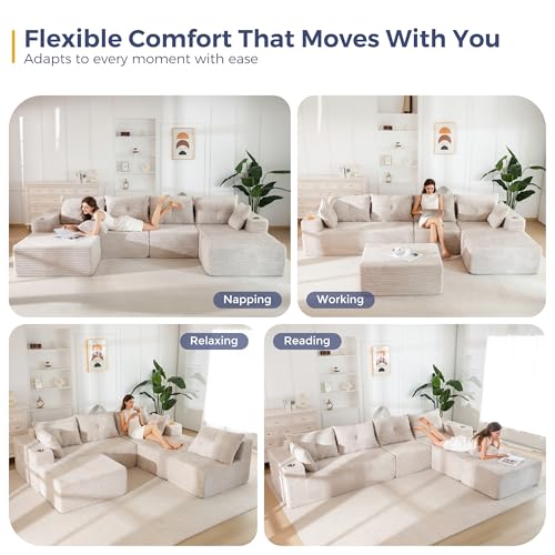 Image of MAXYOYO 132 inch Giant U-Shaped Modular Sectional Couch, Modern Boneless Couch for Living Room, Sofa in A Box, Oversized Sofa with Deep Seat, No Assembly Required, Grayish Beige