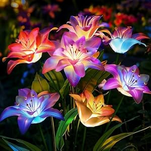 Solar Garden Lights, 4 Pack Solar Lights Outdoor Waterproof with Lily Solar Flowers, Yard Decorations Outdoor Garden Decor, Outdoor Solar Lights for Yard, Solar Pathway Lights Outdoor Decor Solar Garden Lights 4 Pack Solar Lights Outdoor Waterproof with Lily Solar Flowers Yard Decorations Outdoor Garden Decor Outdoor Solar Lights for Yard Solar Pathway Lights Outdoor Decor