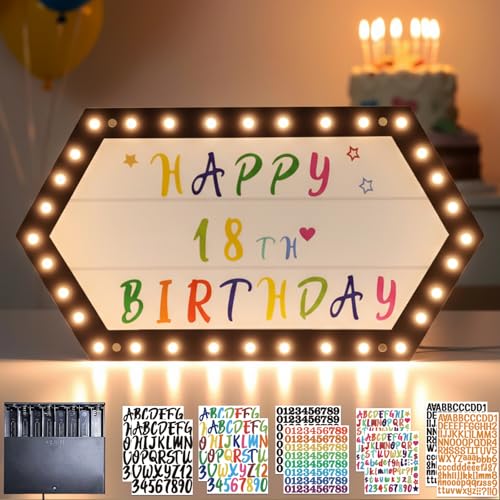 Image of Custom Bottle Service Signs for Party Club Birthday Home Bar Decor, 20 Inch LED Marquee Sign with Removable Letter Stickers, Portable Modern Geometric Light Up Sign for Important Moment