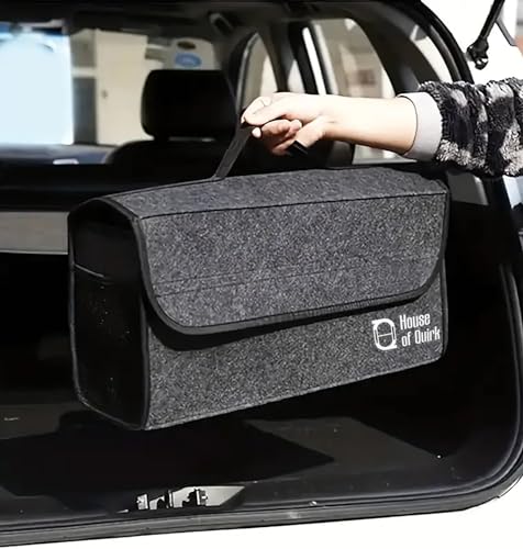 Image of House of Quirk Car Trunk Organizers Large Anti Slip Car Trunk Compartment Boot Storage Organizer Utility Tool Bag (Beige)