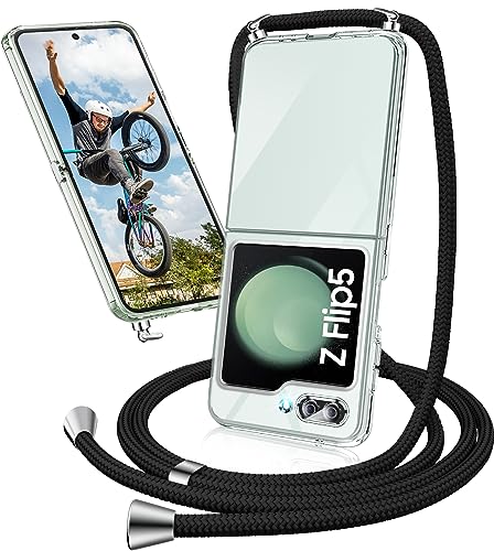 Coque ultra fine pour Samsung Galaxy Z Flip 5 transparente avec cordon antichoc
