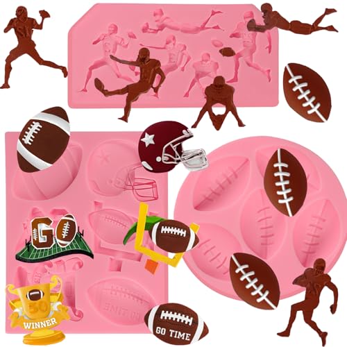 ICNYEKl American Football Fondant Mold 3pcs Sports Theme Cake Decoration Silicone Mold Helmet Soccer Trophy Chocolate Candy Mold for Cupcake Toppers Sugar Craft Clay Resin Plaster Gum