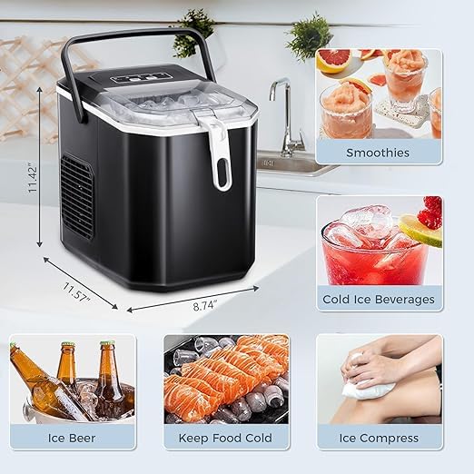Antarctic Star Countertop Ice Maker,26lbs/24hrs,9 Bullet Ice Cubes Every 6 Minutes,S/L,Self-Cleaning Countertop Ice Makers With Basket And Scoop,Perfect For Home, Kitchen, RV, Camping (Black) on Fridge.com - View 5