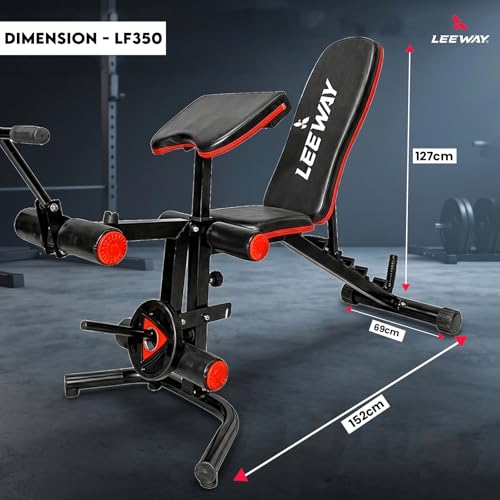 Image of Leeway LF350 Bench Press for Home Gym Setup | Adjustable Foldable Gym Bench /Table Exercise | Incline Decline Flat Positions with Leg Extension, Preacher Curl | Multipurpose Strength Training Workout(Black, Bench LF350)