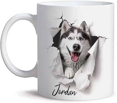 Siberian Husky Coffee Mug, Custom Lovely Dog Mug, Personalized Husky Coffee Cup, Customized Name Animal Coffee Mug, Gift For Men, Women, Kids, Pet Mug Gift, Husky Dog Mug 11oz