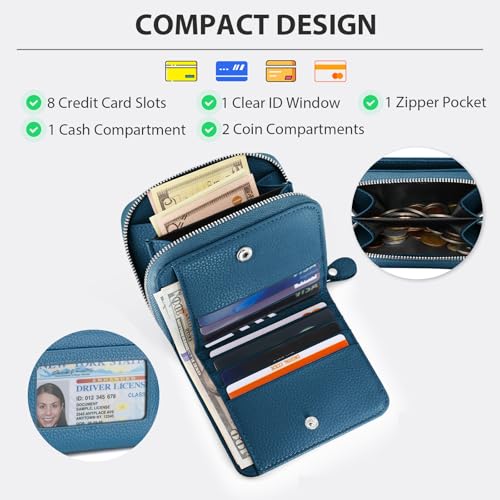 Small Wallet for Women, Genuine Leather RFID Blocking Credit Card Holder Slim Compact Coin Purse Women's Wallets with ID Window 8 Card Slots2