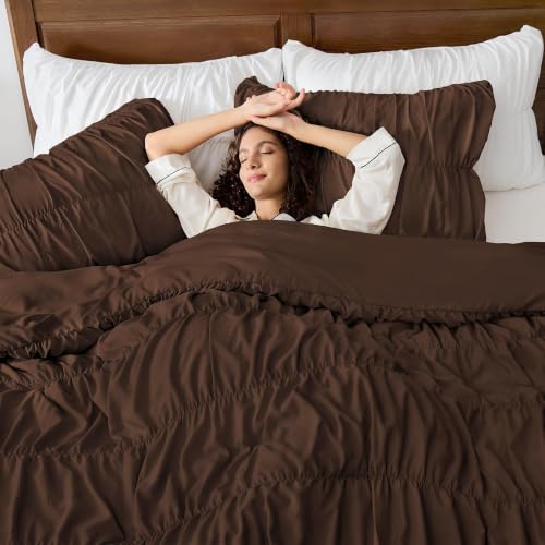 Image of Andency Ruched Brown California King Comforter Set, Boho Ruffle 3 Pieces