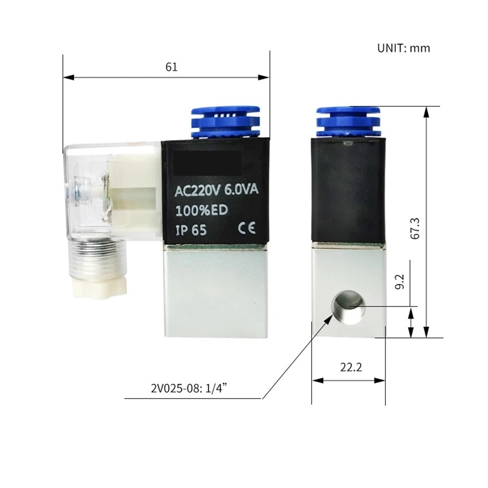 1PCS 2V025-08 1/4 "2 Posiciones 2 Puertos válvula solenoide de Aire 220V Valvula Neumatico Valvula Pneumatica válvula de Control neumático(6mm Fittings)