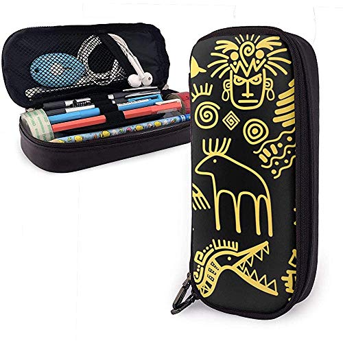 Preisvergleich Produktbild Goldene traditionelle Zeichen und Symbole Leder Federmäppchen, Bleistift Tasche Stifthalter stationären Fall