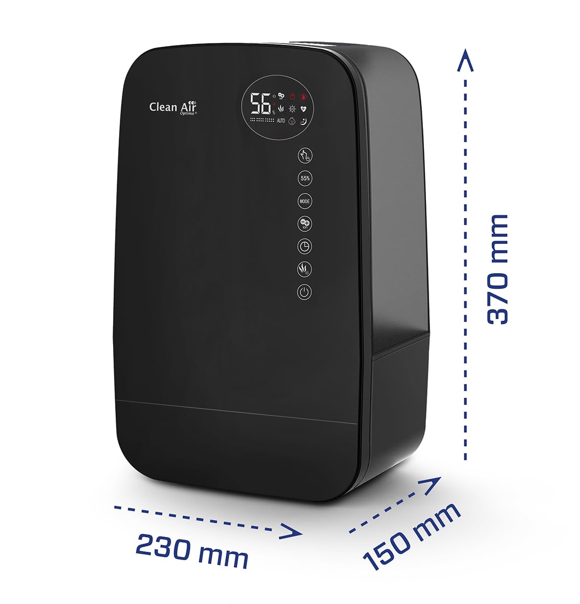 Luftbefeuchter mit Ionisator und Aromatherapie - Clean Air Optima CA-607B Smart - Befeuchtungsleistung max. 480 ml/h - Wassertankinhalt 5,5 Liter - Geeignet für Räume bis 65m²/160 m³ (Black)