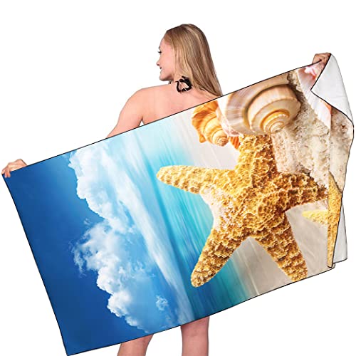 Sxchen Beach Towel Oversized 36"X72" Thin Lightweight Extra Large Absorbent Quick Dry Sand Free Plush Cool Hawaiian Print Summer Starfish Conch Seashell Coast Sea View #TOP1