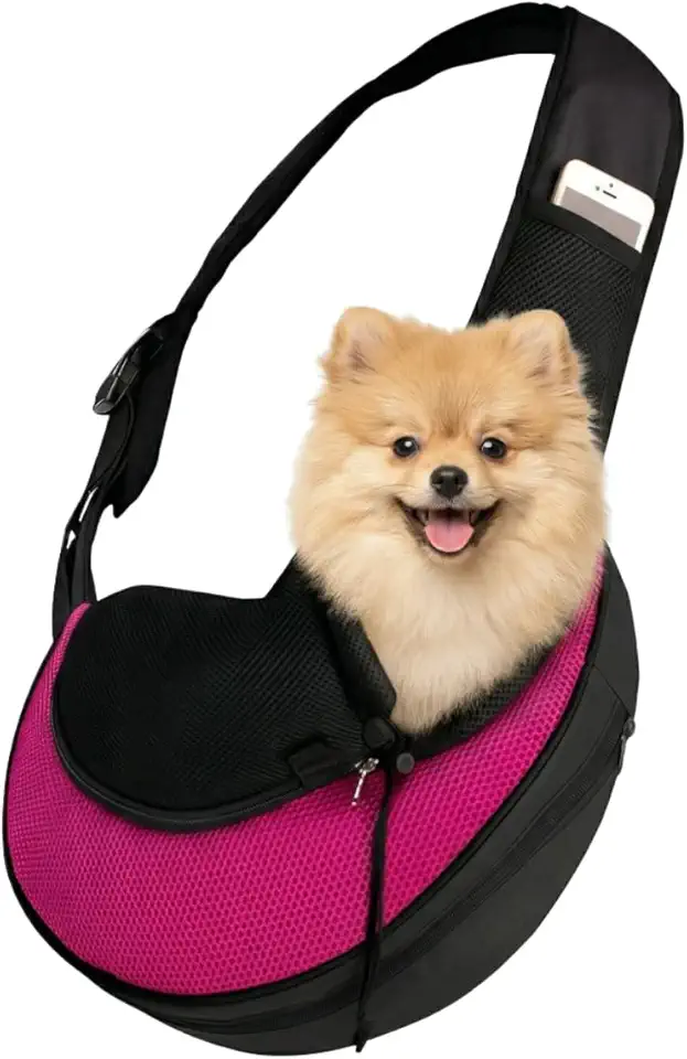 Bolsa Canguru Pet Mochila Transporte Cães Cachorro Gato Gatos Pequeno Porte Tamanho S até 3 kg Frontal Sling Ombro Confortável Seguro Ventilação Panorâmica Visão Ar Livre Passeio Viagem (Pink)