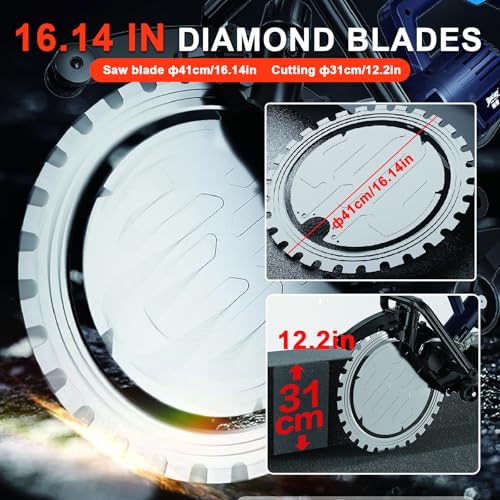 Sega ad anello per calcestruzzo, design leggero da 4500 W, con ruote ausiliarie, profondità massima 31 cm, include lame diamantate per granito, cemento, marmo