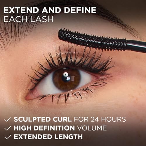 Image of L'Oreal Paris Telescopic Extensionist Waterproof Lengthening Mascara, Black | Lengthening Waterproof Mascara, Lashes +5mm Closer To Brows, Separates & Curls Each Lash, 300 Bristles Curved Comb