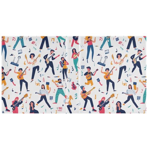 Image of 3 Ring Binder Music Girls Boys Doodle 1.5 inch Binders Three Ring Binders with Clipboard Fit 8.5'' x 11'' Paper 3 Interior PVC Clear Pockets for Office Supplies