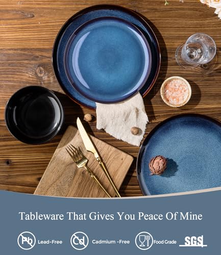 Image of LERATIO Ceramic Dinnerware Sets for 4,16-Piece Reactive Glaze Plates and Bowls Set with Mugs,Highly Chip and Crack Resistant | Dishwasher,Microwave & Oven Safe Dishes set-Blue